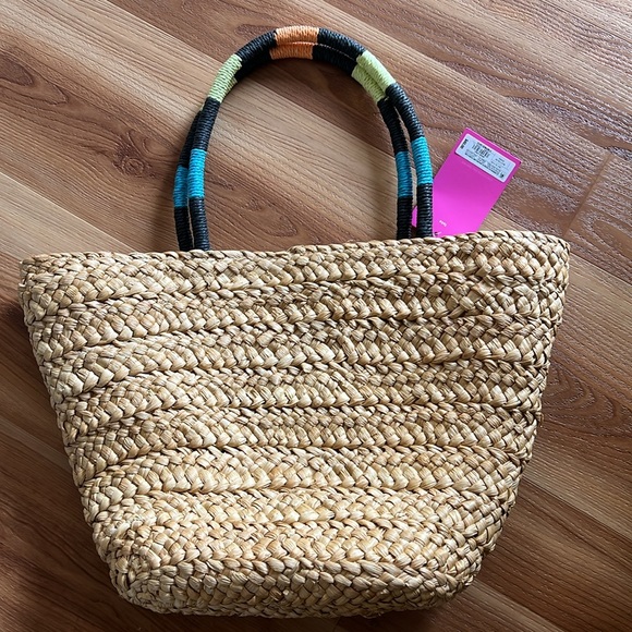 NWT Tabitha Brown Target Wicker Woven Beach Bag Tropical - Picture 4 of 7
